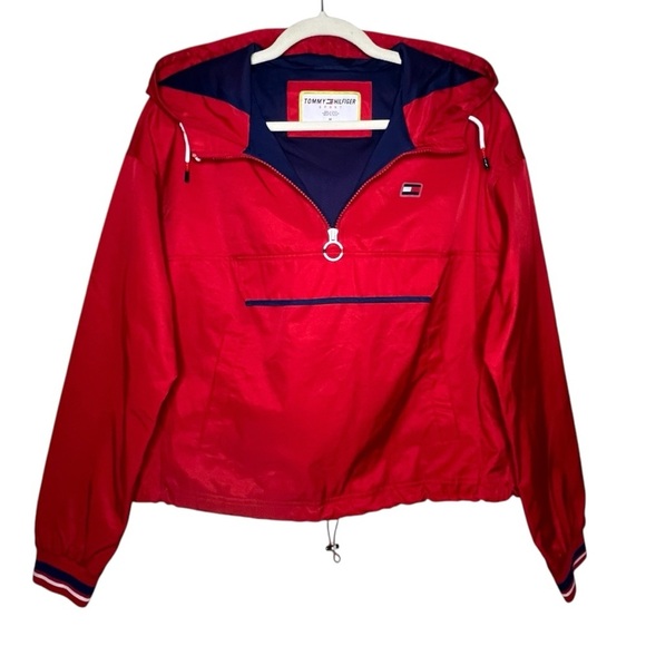 Tommy Hilfiger Popover Jacket Cropped Red Size Medium - Picture 3 of 11